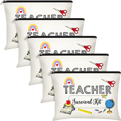 Frienda 5 Pieces Teacher Survival Kit Makeup Bags Funny Travel Cosmetic Pouch Teacher Supplies for Classroom Gift Toiletry Bag Gift for Women(Teacher Survival Kit) by Frienda - Used condition - US$9.52