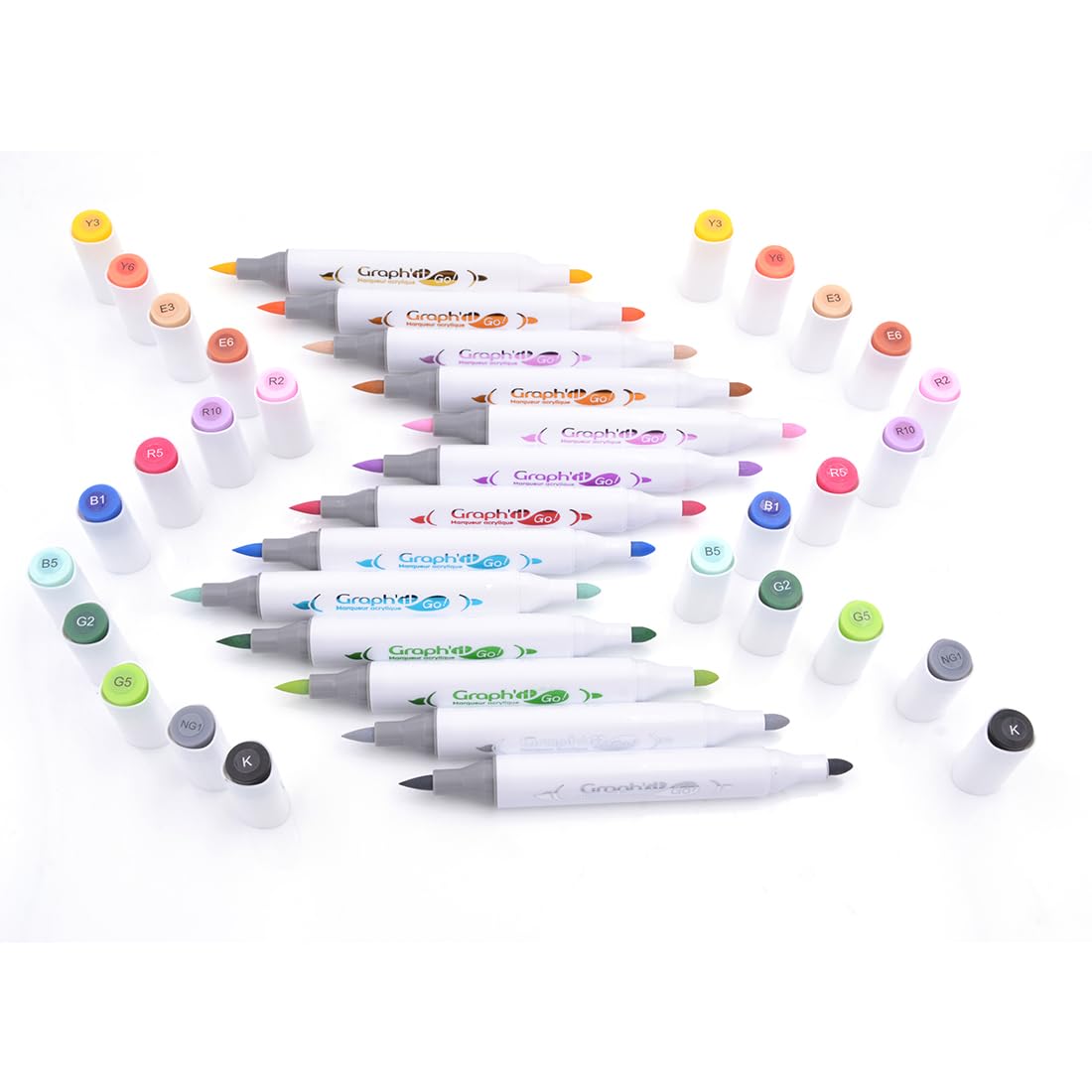 GRAPH'IT GO Set mit 48 Acrylstiften, Doppelspitzen, Pinsel- und Rundspitze, Tinte auf Wasserbasis, für alle Medien zum Ausmalen von Mystery