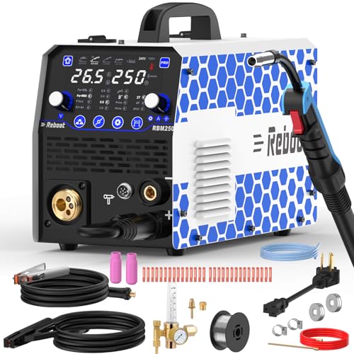 Image of Reboot 250Amp 8-in-1 MIG Welder RBM2500 PRO and CO2 Gas Regulator – 120V/240V Multiprocess Machine w/Gas MIG, Flux Core, Lift TIG, Stick, Spot, Spool Gun & Aluminum Modes