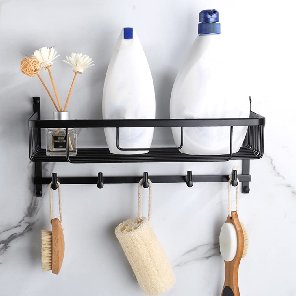 Estantes Estantes de Ducha de Esquina de Baño Estantes Flotantes Negro Cesta de Malla Ampliadare Completo Colgador de Toallas Colgante de Pared Inodoro Almacenamiento Cosmético Resistente a