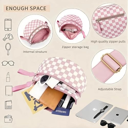Image of Checkered Crossbody Bum Bags for Women, Nylon Sling Bags with Shoulder Strap, Large Capacity Checkered Purse Bag