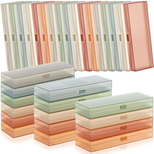 Image of Fainne 36 Pcs Plastic Pencil Case Bulk Plastic Pencil Boxes Frosted Pens Holder with Hinged Lid and Snap Closure for Stationery Organizer School Office (Morandi Color)
