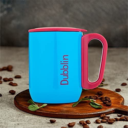 Image of DUBBLIN Polo Stainless Steel Unbreakable Tea Coffee Mug Double Wall with Handle and Lid, Wide Mouth Mug Keeps Beverages Hot & Cold 220 ML Blue