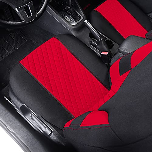 TOYOUN Car Seat Covers Full Set, Universal Seat Covers for 5 Car Seater Front Bucket Seat Covers and 50-50 or 60-40 Rear Split Bench Back Seat Covers Auto Seat Covers Set Two-tone Black & Red Fabric - Image 5