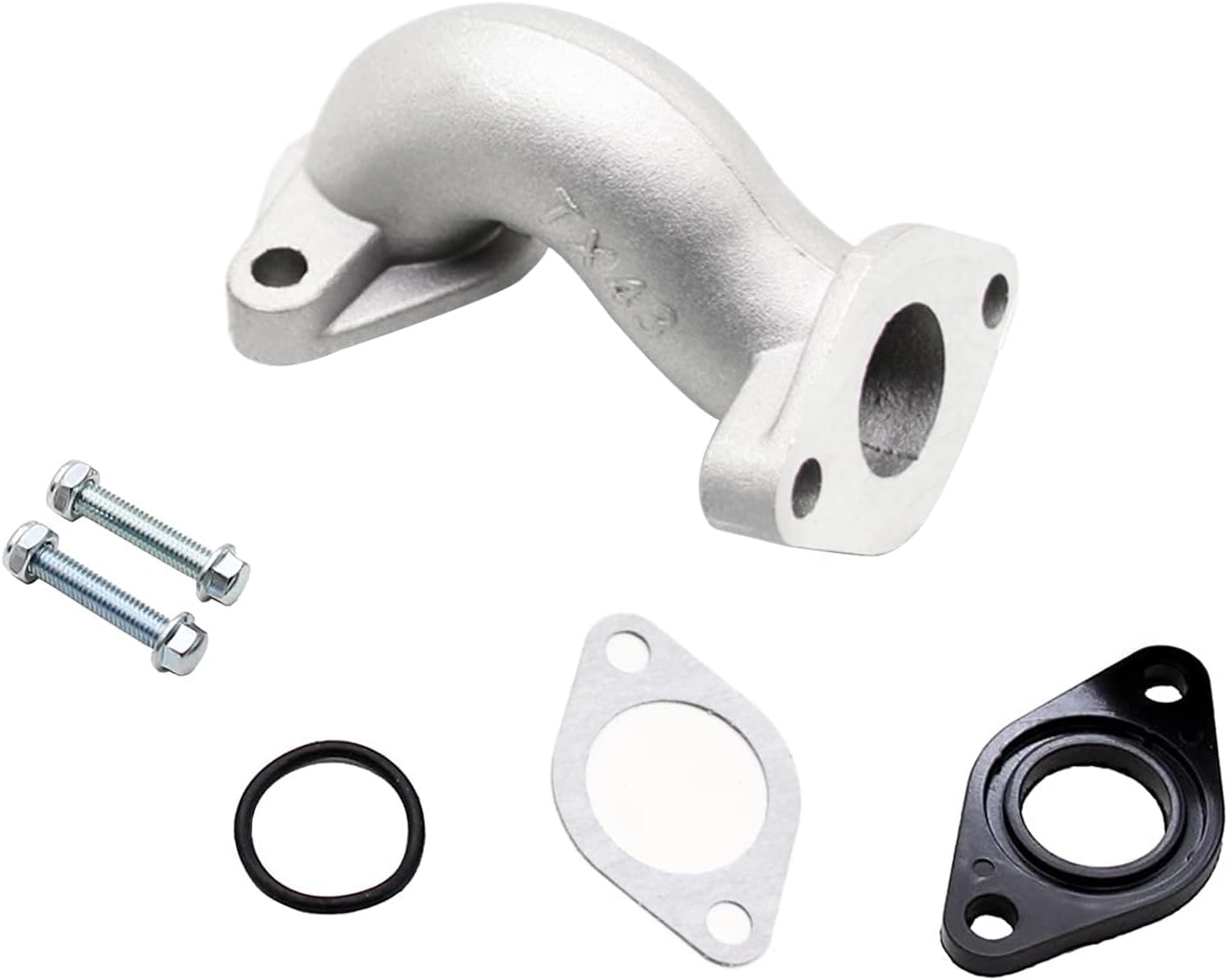 PRO BAT 19mm Carby Carburetor Intake Manifold Throat Pipe with Gasket Screw Kit for 50cc 90cc 110cc 125cc Horizontal Engine Pit Dirt Bike ATV Go Kart Quad Buggy (Silver)