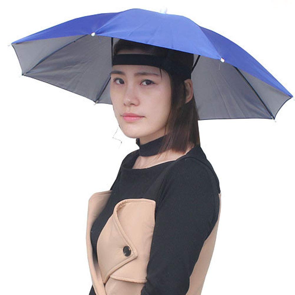Umbrella Hat, Colorful Folding Headwear 26”, Elastic Headband Sun Rain Umbrella Hat Cap Fancy Dress for Party, Fishing and Gardening, Prefect for Kids & Adults, Men & Women Sapphire Blue