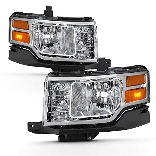 AKKON - Fits 2009 2010 2011 2012 Ford Flex SE SEL [Halogen Type] Chrome Headlight w/Amber Side Signal Lamp Pair Left+Right