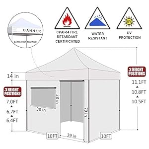 Eurmax usa 10×10 pop up canopy tent commercial instant canopies with 4 removable zipper end side walls and roller bag bonus 4 sandbagswhite  urban country home decor