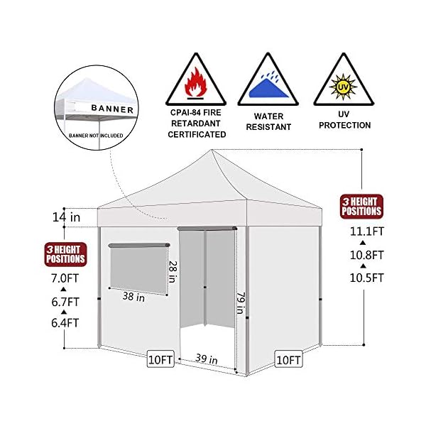 Eurmax usa 10×10 pop up canopy tent commercial instant canopies with 4 removable zipper end side walls and roller bag bonus 4 sandbagswhite  urban country home decor
