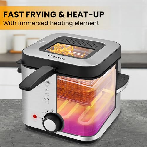 Image of Pukomc Deep Fryer 3 Liter Capacity,1500W Oil Fryer with Adjustable Temperature,Viewing Window,Detachable Frying Basket,Made of Stainless Steel Material and Easy to Clean