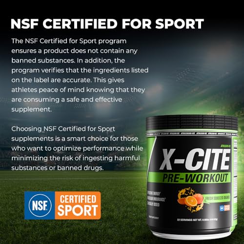 Image of X-CITE Pre-Workout by ATHLEAN-X - Enhanced Formula with Beta-Alanine, Creatine & Caffeine for Ultimate Energy, Endurance, Focus & Muscle Pump, NSF Certified for Sports (Fresh Squeezed Orange)