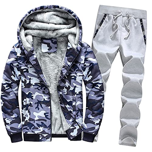 Ensemble sweat-shirt hiver homme veste zippée polaire et pantalon épais