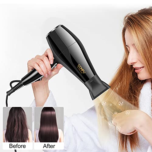 Professional Ionic Salon Hair Dryer, Confu 1875 Watt Negative Ions Ceramic Quick Drying Blow Dryer, Ac Motor Pro Hair Blow Dryer With Diffuser & 2 Concentrator Nozzles #TOP3