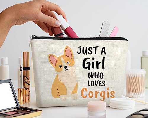 EXUQO Corgi Gifts for Corgi Lovers Makeup Bag,Cute Birthday Gifts for Corgis Mom,Just a Girl Who Loves Corgis Pouch,Dog Lovers Zipper Travel Cosmetic Bag,Dog Mother Gift4