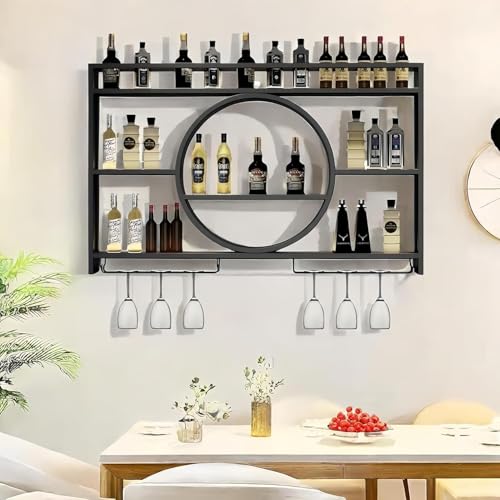 Étagère à vin murale en métal style vintage avec support pour verres à pied