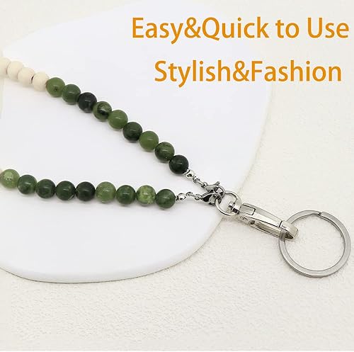 Miniatura 5 de Cordones para insignias de identificación, cordón de piedra natural de madera con cuentas para llaves, cordones de cuello para cadenas de lentes