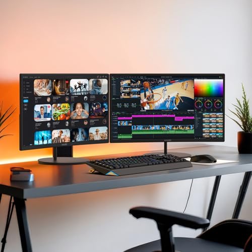 Image of Kado Dual Monitor 2-Pack 24 inch Curved 1500R 1920x1080 75Hz Computer Monitor | Dual Monitor Setup HDMI Office Gaming Hybrid, VESA Wall Mount Arm Mount Built-in Speakers, Panoramic Display Multi-tasking