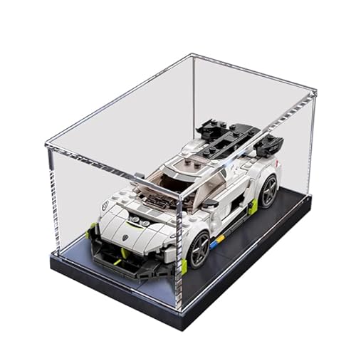 HCAEIOFJ Clear Acrylic Display Case for Lego 76900 Applicable for Speed Champions Koenigsegg Jesko Racing Car Designed Display Box Gift(Display Case Only) (Black Bottom)