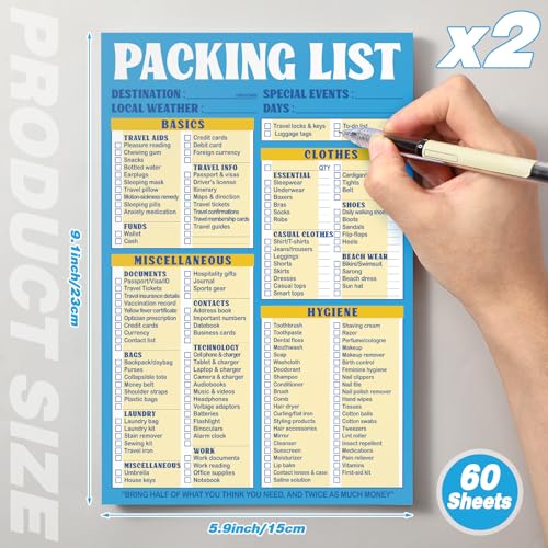 Eaasty 2 Pcs 120 Sheets Travel Packing List