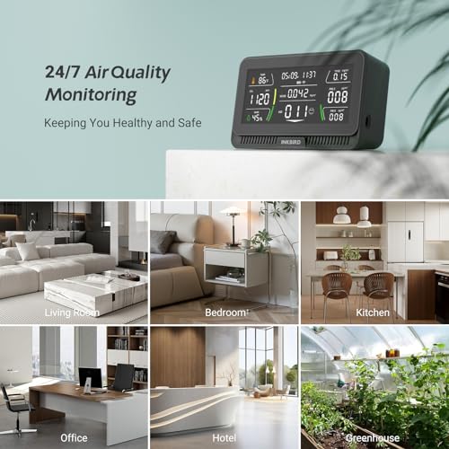 Image of INKBIRD Air Quality Monitor Indoor Co2 Detector Portable 10-in-1 Co2, HCHO, AQI, PM2.5 PM10, TVOC, Temperature, Humidity, Time, Date, for Home Office School, Data Storage, WiFi App Notification