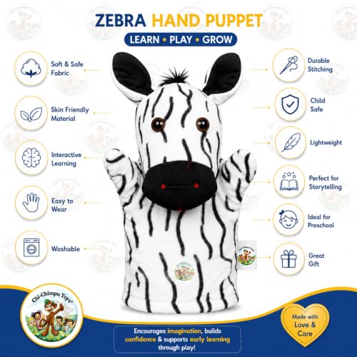 Image of Zebra Puppet Soft Hand Puppet for Kids Role Play Storytelling Educational Toy