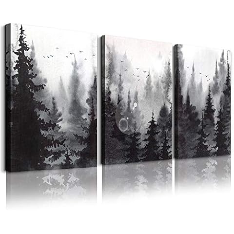 scenery Watercolor painting 3 Pieces Canvas Wall Art for living room Wall Decor for bedroom decorations Modern office Home decoration Black and white forest landscape posters Canvas Prints artwork Cover