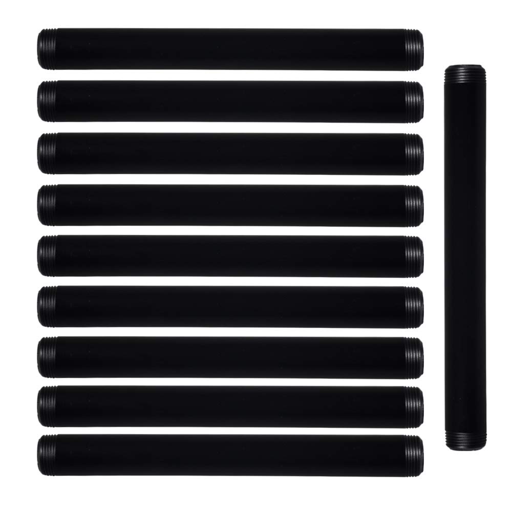 KEEPTOP 3/4 Inches x 10 Inches Painted Black Pipe Nipples, Carbon Steel Light Weight Pipe Nipples and Fittings,for DIY Vintage Furniture,10 Pack