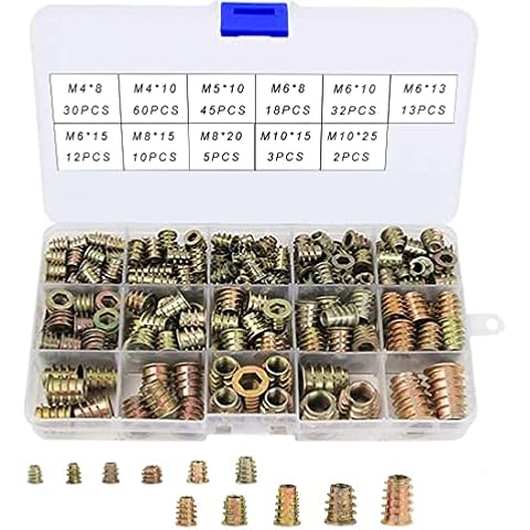 230 PCS Hex Socket Screw Nut Sets, Threaded Insert Nuts, Zinc Alloy Hex Head Nuts, Zinc Alloy Insert Nuts, Hex Head Furniture Nuts Threaded, for Wood Furniture Insert Assortment Kit Cover