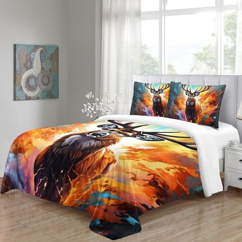 Housse de couette cerf parure lit King 220x240 microfibre douce et facile à fermer - 5