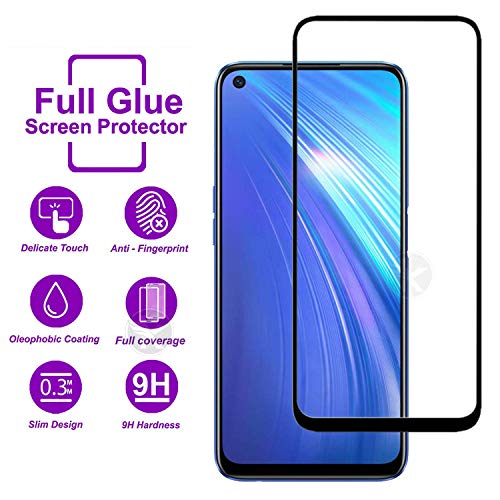 Image of Screen Protector for Realme 6 / 6i / Reno 2 (Black) Tempered Glass Edge-to-Edge 6D Screen Guard With Installation Kit