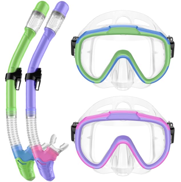 Lealinga Snorkel Set Kids 6-14 Anti-Fog Panoramic View Child Snorkel Mask