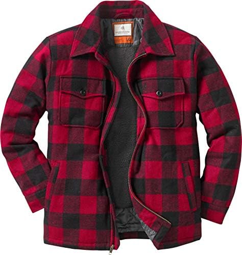 Legendary Whitetails Mens Wool Blend Jacket Quilted Satin Insulated Sleeves Sherpa Lined, Buffalo Plaid, LRG