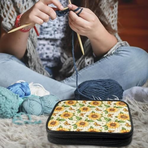Image of Sunflower Crochet Hook Case Portable Knitting Needle Case without Hooks and Accessories Knitting Needle Organizer for Crochet Hooks, Knitting Needles,Knitting Crochet Supplies