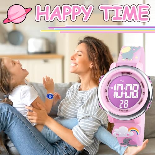 Vicloon Kids Watch, Toddler Digital Watch, Digital Watch LED Electrical Watches 7 Color Lights Watch Sport Outdoor with Alarm Stopwatch Unicorn Toys Gift for 6-12 Year Girls Children Wristwatch 7