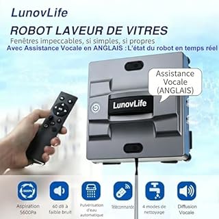 LunovLife Robot Laveur de Vitre 5600Pa, Nettoyeur Vitre Automatique Pulvérisation, Aspirateur à Vitre Intelligent avec Télécommande & Corde de Sécurité, pour Fenêtres Intérieures et Extérieures