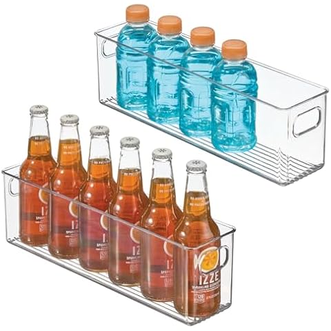 mDesign Plastic Kitchen Organizer - Storage Holder Bin with Handles for Pantry, Cupboard, Cabinet, Fridge/Freezer, Shelves, and Counter - Holds Canned Food, Snacks - 2 Pack - Clear Cover