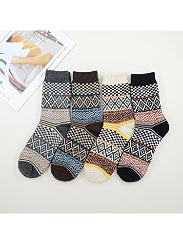 Century Star Mens Athletic Socks Warm Thick Socks Cozy Wool Socks Hiking Trekking Socks Outdoor Sports Socks 4 Pairs Mosaic Geometry One Size #TOP5