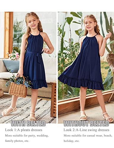 Arshiner Girls Summer Dress Halter Neck Sundress A-Line Swing Party Dresses2