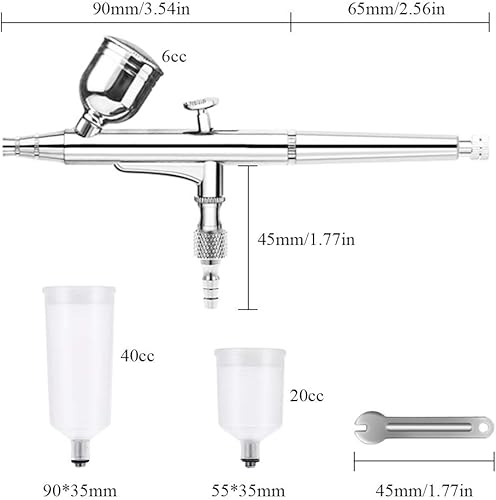 Miniatura 5 de Kit de aerógrafo de doble acción de 0.012 in con tres tazas diferentes (6 CC, 20 CC, 40 CC) juego de aerógrafo portátil para maquillaje, artes