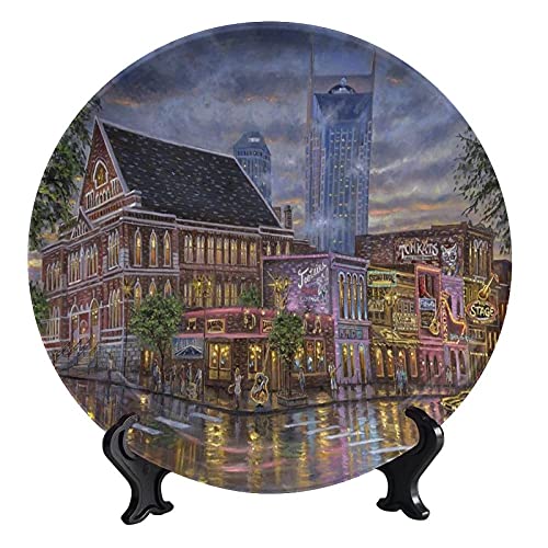 Lyzelre Decorative Ceramic Plates, Nashville Town, with Display Stand Decoration Household Decorative Display Plates 6"