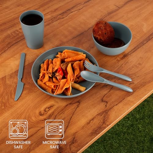 Belle Vous 4-tlg. Camping Geschirr aus Kunststoff - Campinggeschirr Set enthält Schüssel Teller Becher Messer Gabel Löffel - Camping-Geschirr Set - Picknick Geschirr - Navy Blau