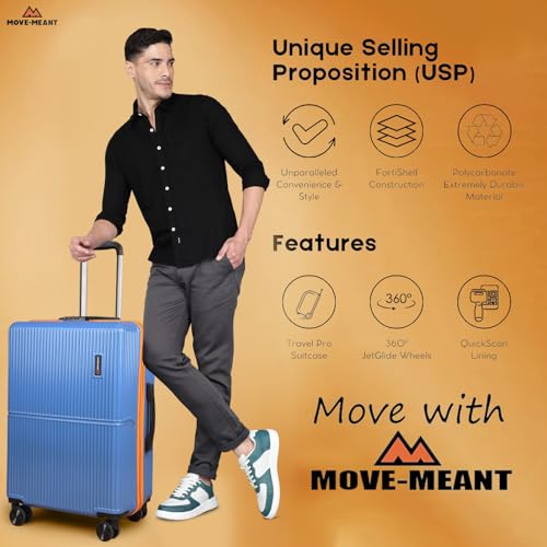 Image of Move-Meant Set of 3 Glide Small Cabin,Medium & Large Check-in Suitcase | 55 Cm,66 Cm & 75 Cm| 360 Degree 8 Wheels Number Lock Polycarbonate MAT. Blue Trolley Bag | Luggage for Travel - Pack of
