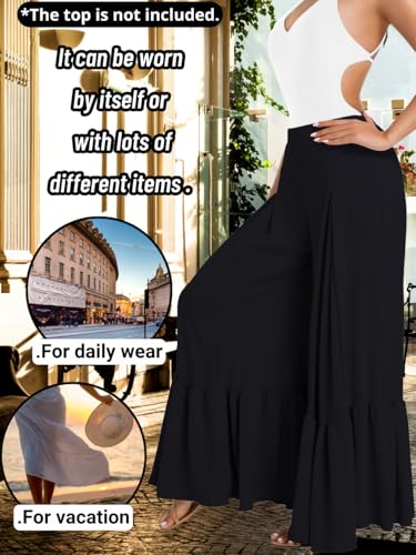 Kaei&Shi Women Casual Palazzo Loose Pants,Flowy Ruffle Wide Leg Baggy Pant Summer3