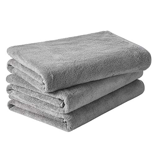 【Amazon.co.jp 限定】 クモリ(Kumori) 極軟 バスタオル マイクロファイバー 3枚セット 柔らか ソフト 無地 大判 ファミリー 家庭 カラフル 吸水速乾 毛羽落ちが少ない 耐洗濯 ベビー 肌触り (70X140cm グレー)
