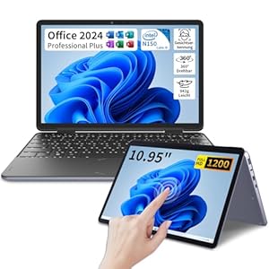 IUGNG 10,95 Zoll 2-in-1 Touchscreen-Laptop, [Win 11 Pro/Office 2024] Yoga 360° drehbarer N150 Notebook, 1920x1200 IPS, 16GB DDR4, 512GB SSD, Tastatur mit Hintergrundbeleuchtung (Grau, 512)