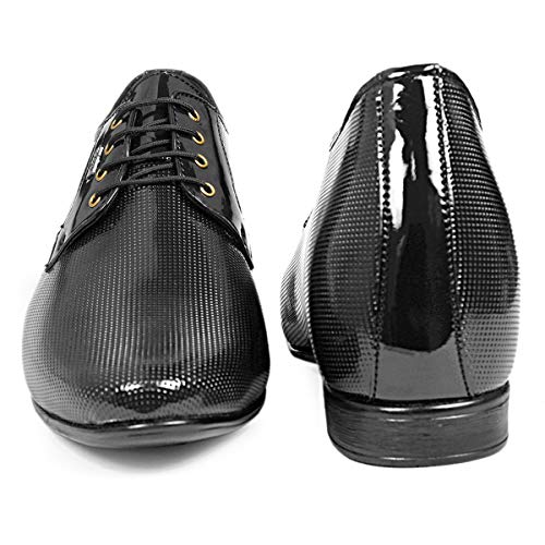 Image of BXXY Men's 9 cm (3.5 Inch) Height Increasing Dress Shoe Derby Lace-Up Formal Patent Faux Leather Shoes
