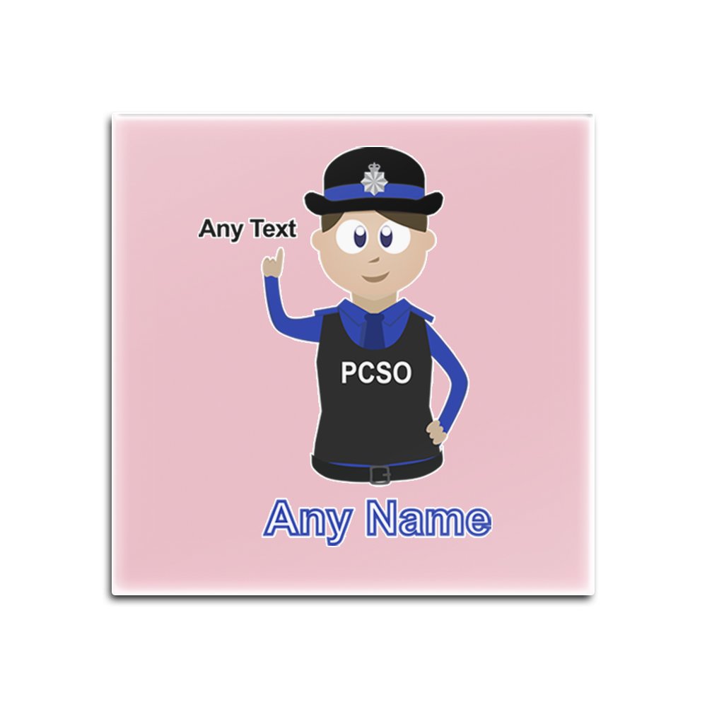 UNIGIFT - Sottobicchiere in Vetro con Scritta in Lingua Inglese Police Community Support Officer, Personalizzabile con Nome e Messaggio, PCSO, Colore: Nero, Vetro, Bianco, Quadrato