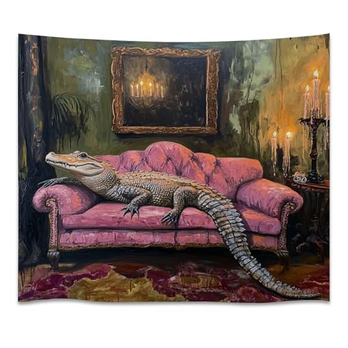 Moody Vintage Alligator on Pink Velvet Sofa...