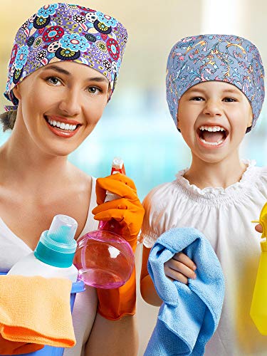 8 Packs Gourd-Shaped Working Cap With Buttons Sweatband Adjustable Hats Tie Back Hats Headwear Printed For Women Men, Multicoloured, Medium #TOP3