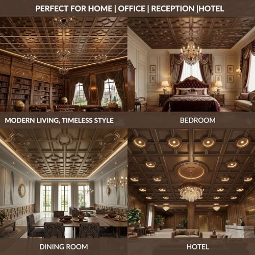 Image of Kayra Decor PVC Ceiling Panel 60x60 cm|Regal Medallion Design|Metallic Coffee|25 Tiles Cover 100 Sq Ft| Modern False Ceiling|Royal & Elegant Finish